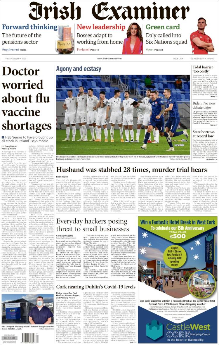 Portada de Irish Examiner (Irlanda)