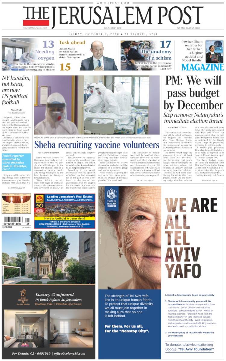 Portada de The Jerusalem Post (Israel)