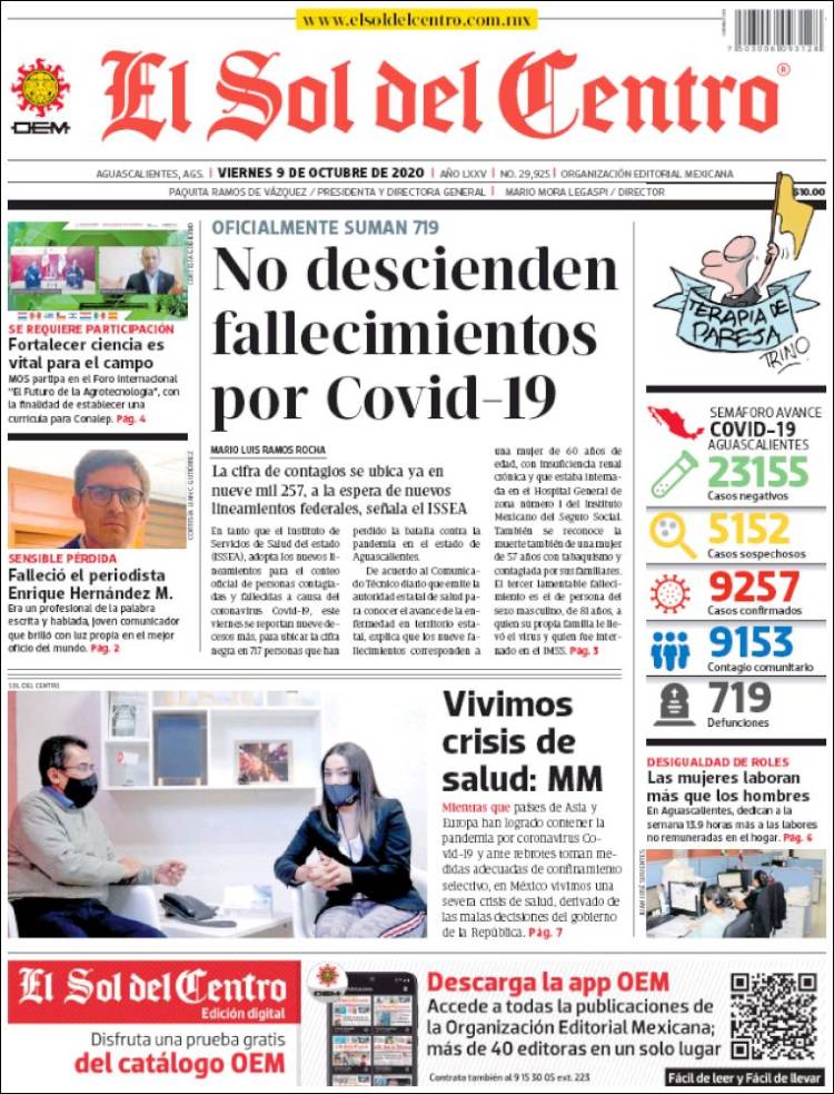 Portada de El Sol del Centro (M&eacute;xico)