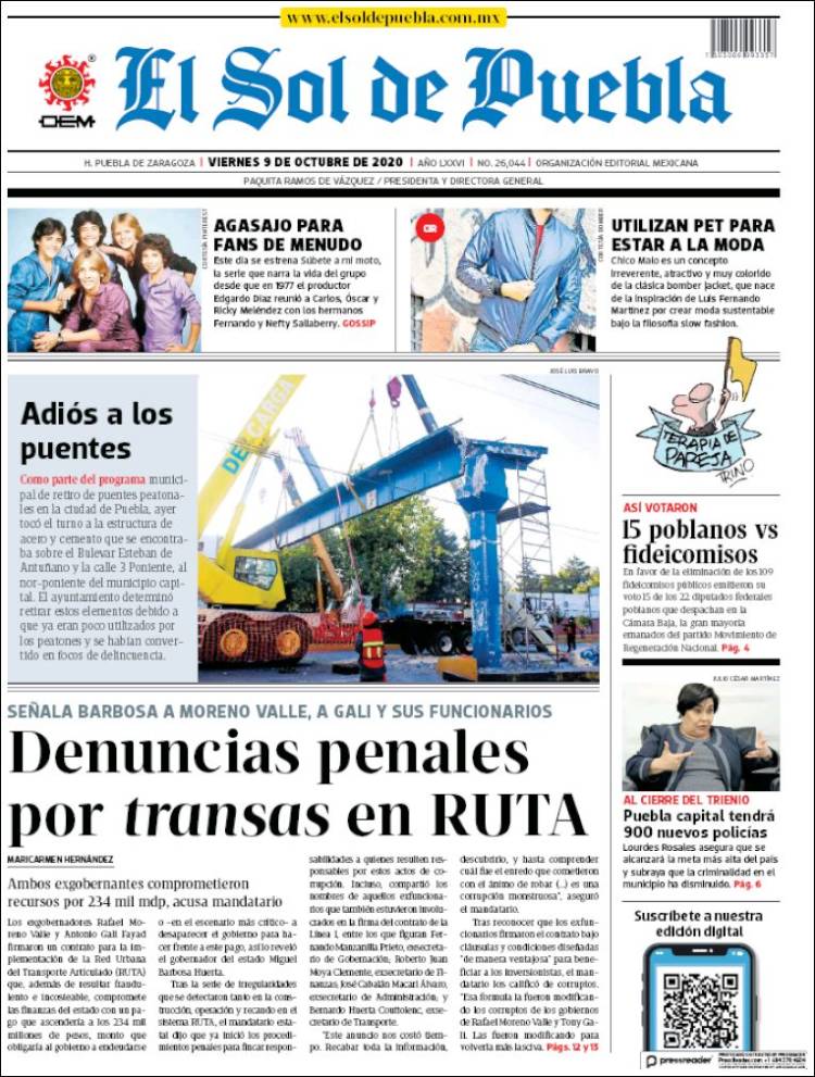 Portada de El Sol de Puebla (M&eacute;xico)