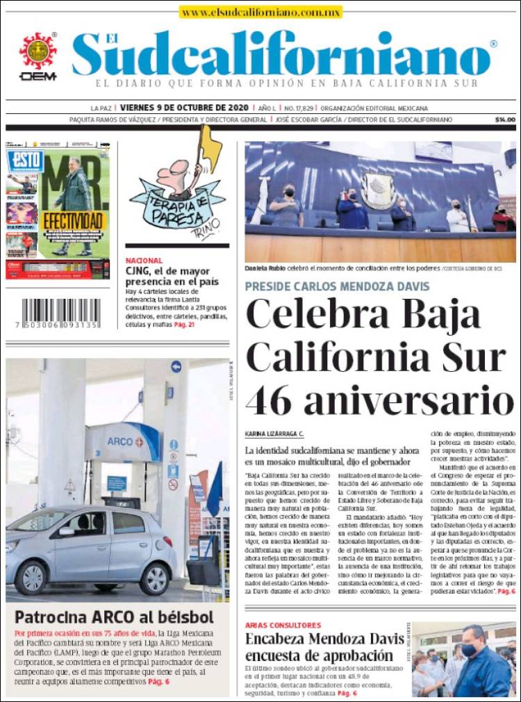 Portada de El Sudcaliforniano (M&eacute;xico)
