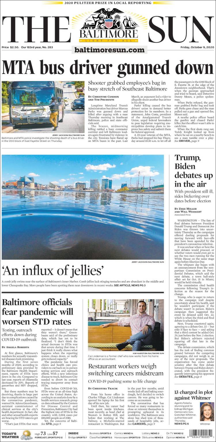 Portada de The Baltimore Sun (USA)