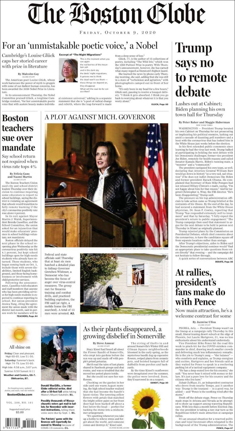 Portada de Boston Globe (USA)