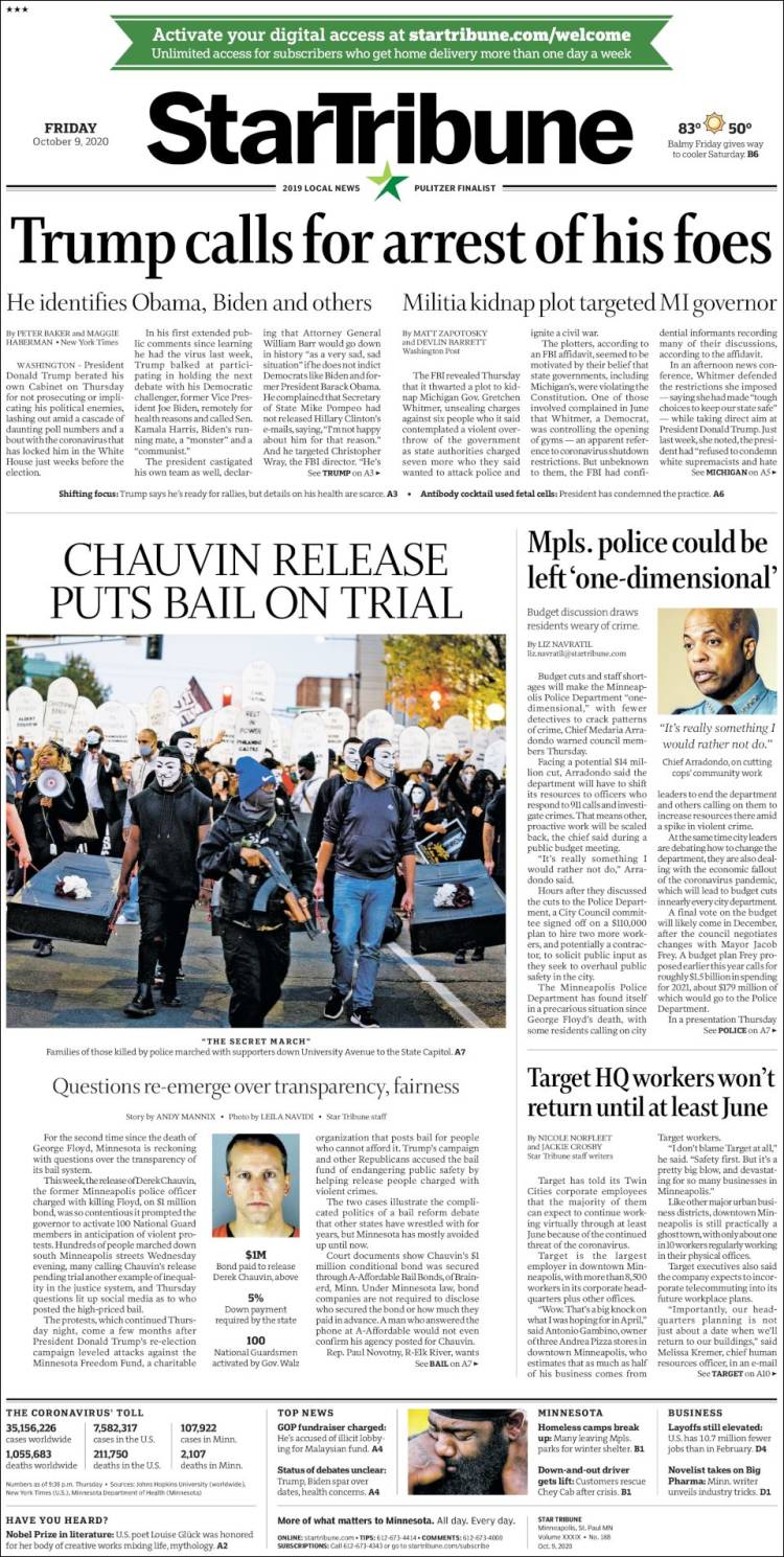 Portada de Star Tribune (USA)