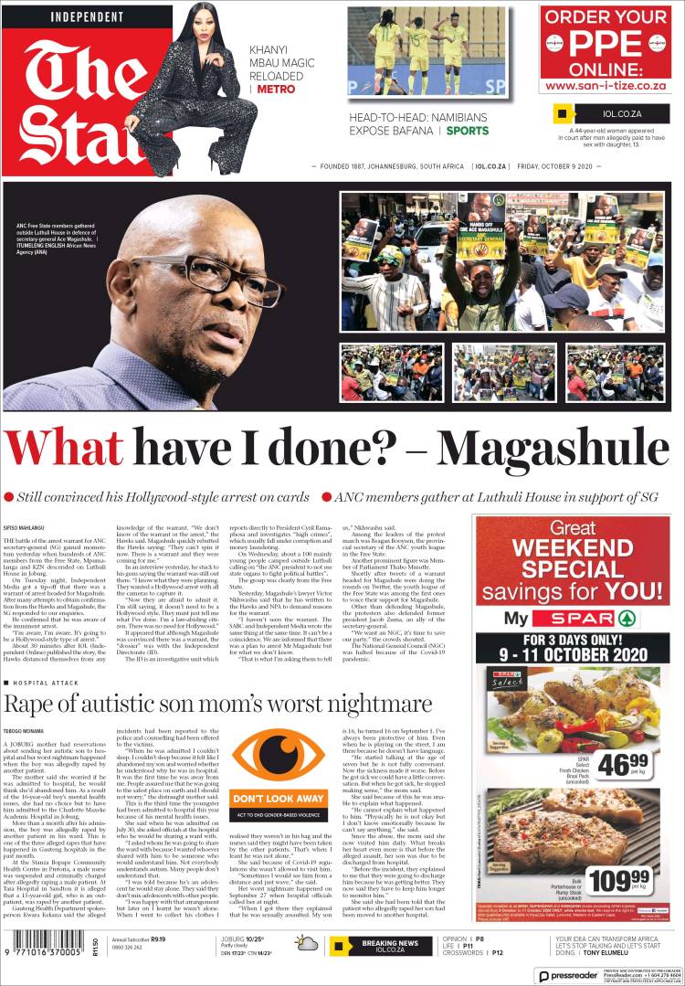 Portada de The Star (Sud&aacute;frica)