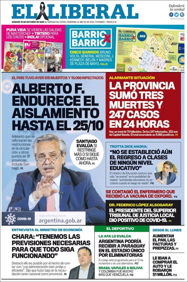 Portada de Diario El Liberal (Argentina)