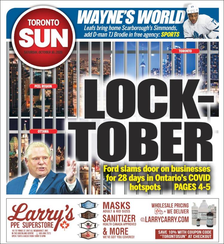 Portada de The Toronto Sun (Canadá)