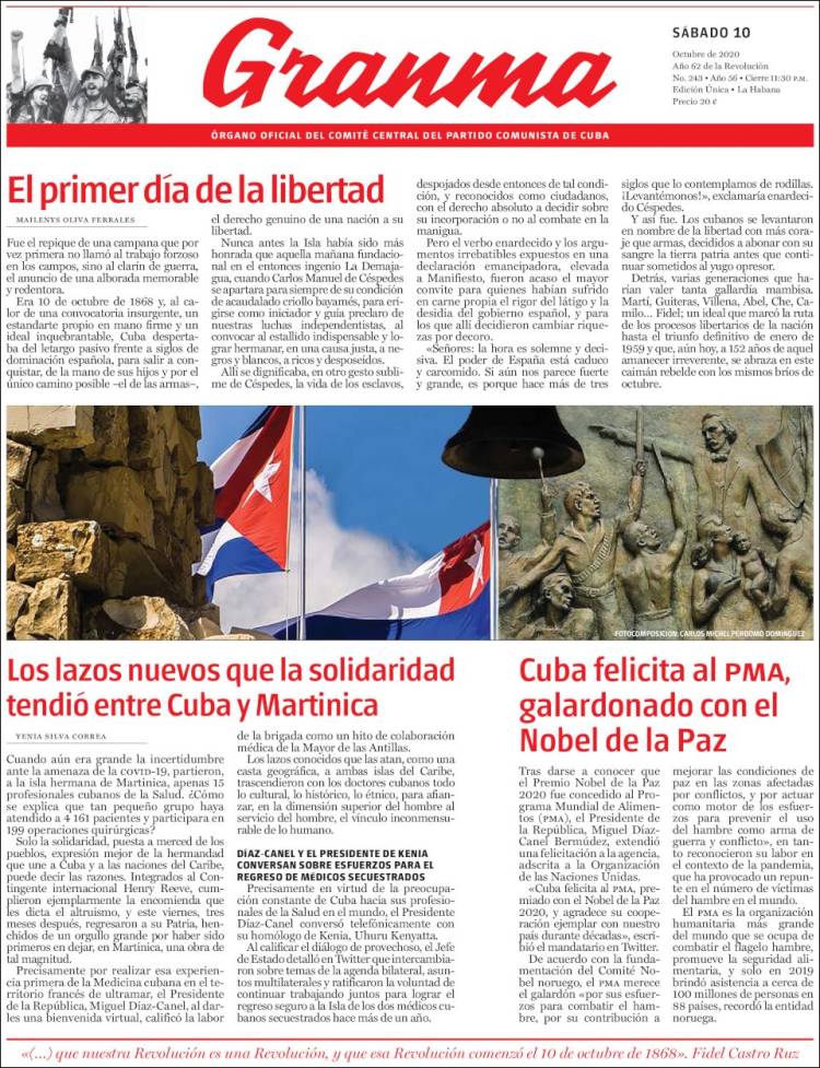 Portada de Granma (Cuba)