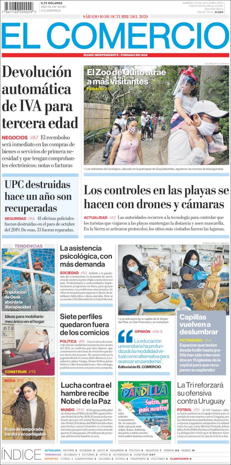 Portada de El Comercio (Ecuador)