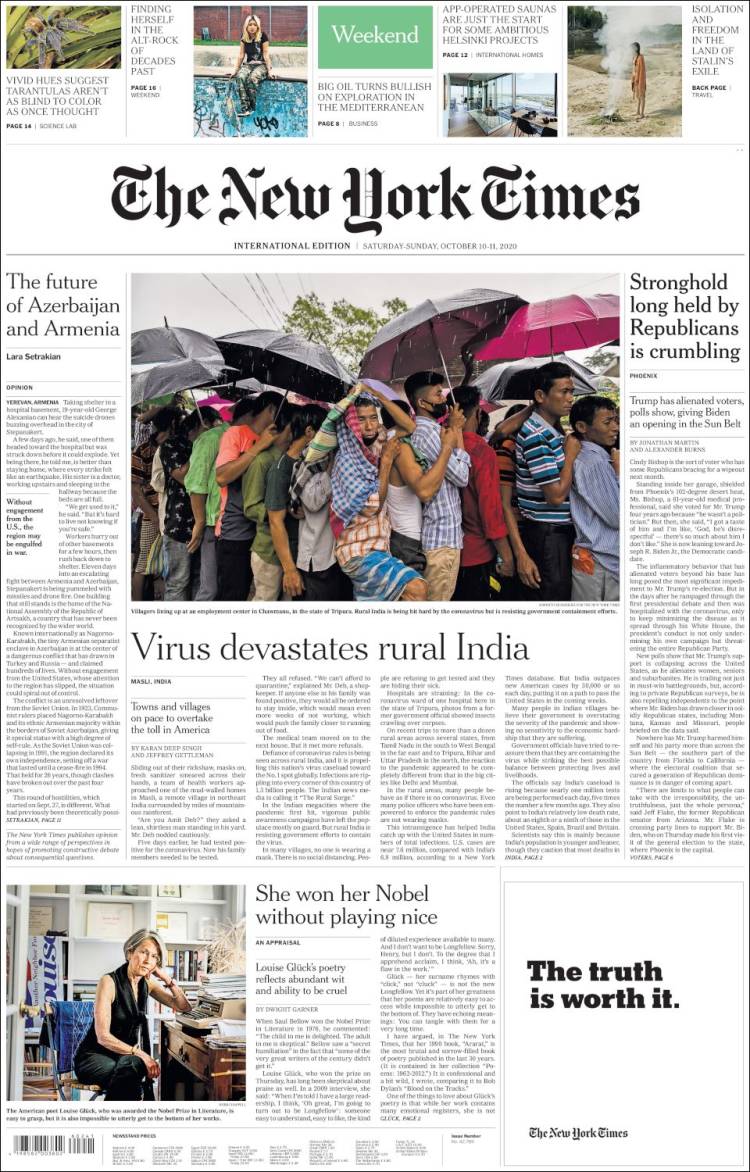 Portada de International New York Times (Europa)