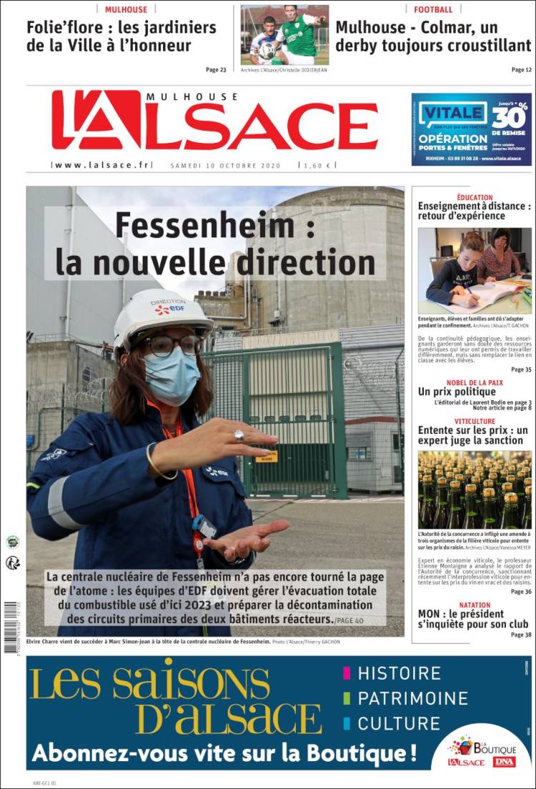 Portada de Journal L'Alsace (Francia)