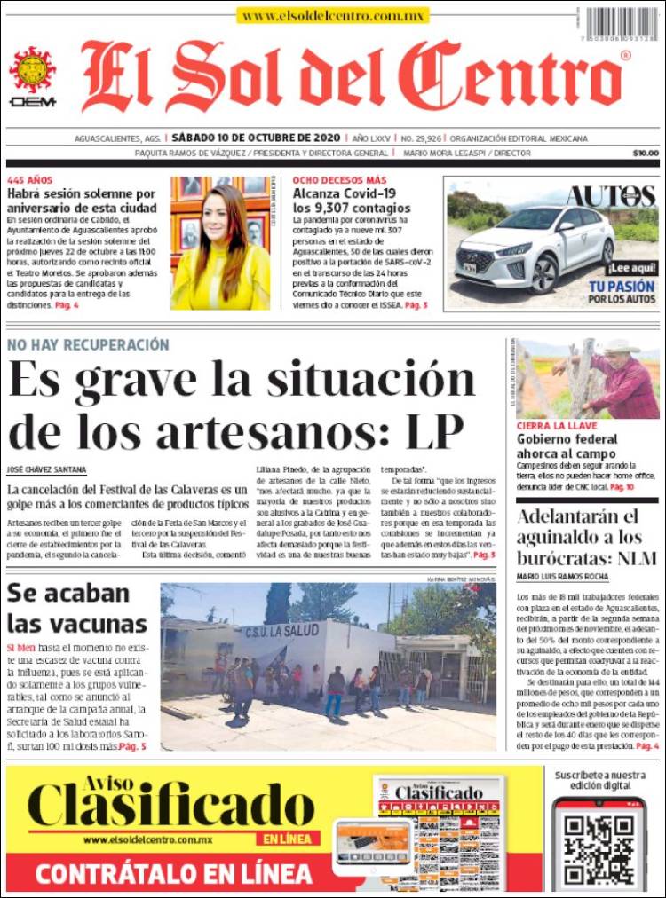 Portada de El Sol del Centro (M&eacute;xico)