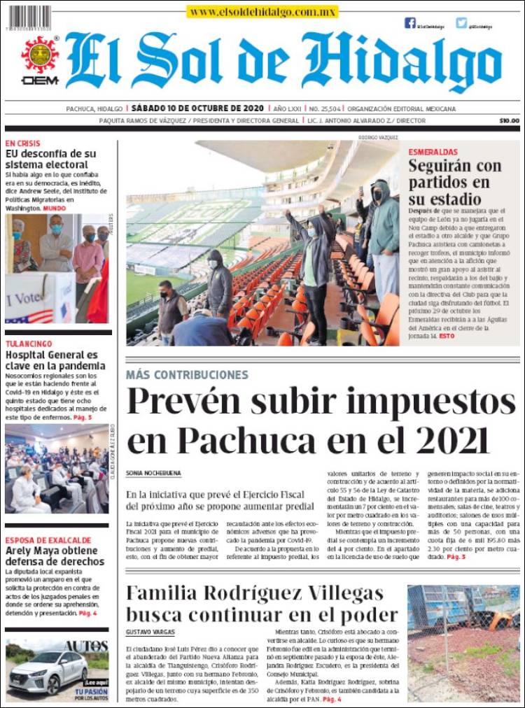 Portada de El Sol de Hidalgo (M&eacute;xico)