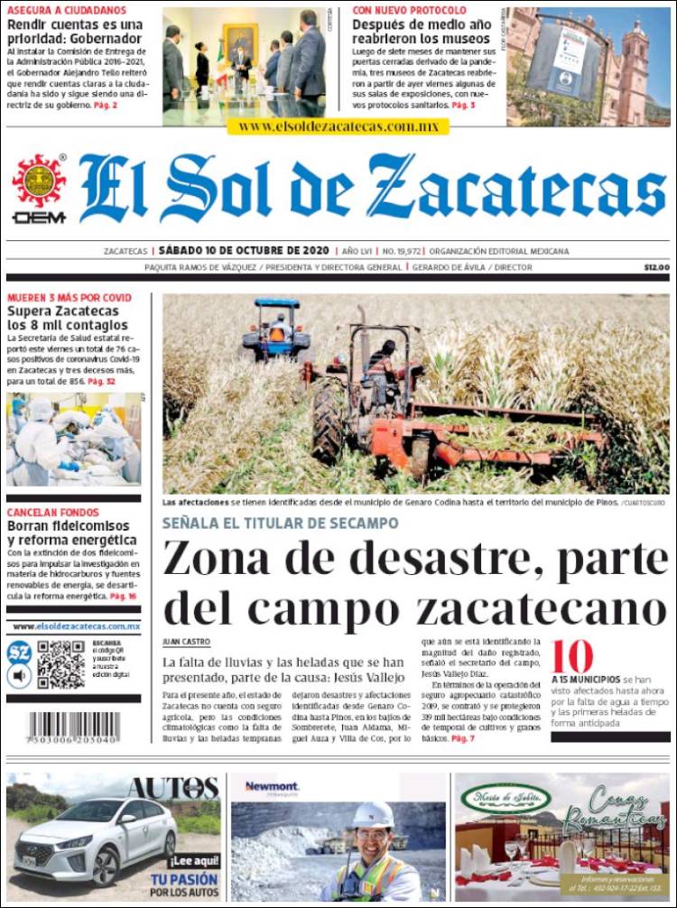 Portada de El Sol de Zacatecas (M&eacute;xico)