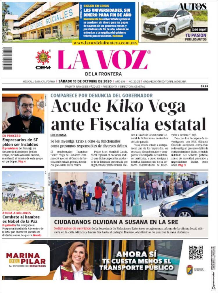 Portada de La Voz de la Frontera (M&eacute;xico)