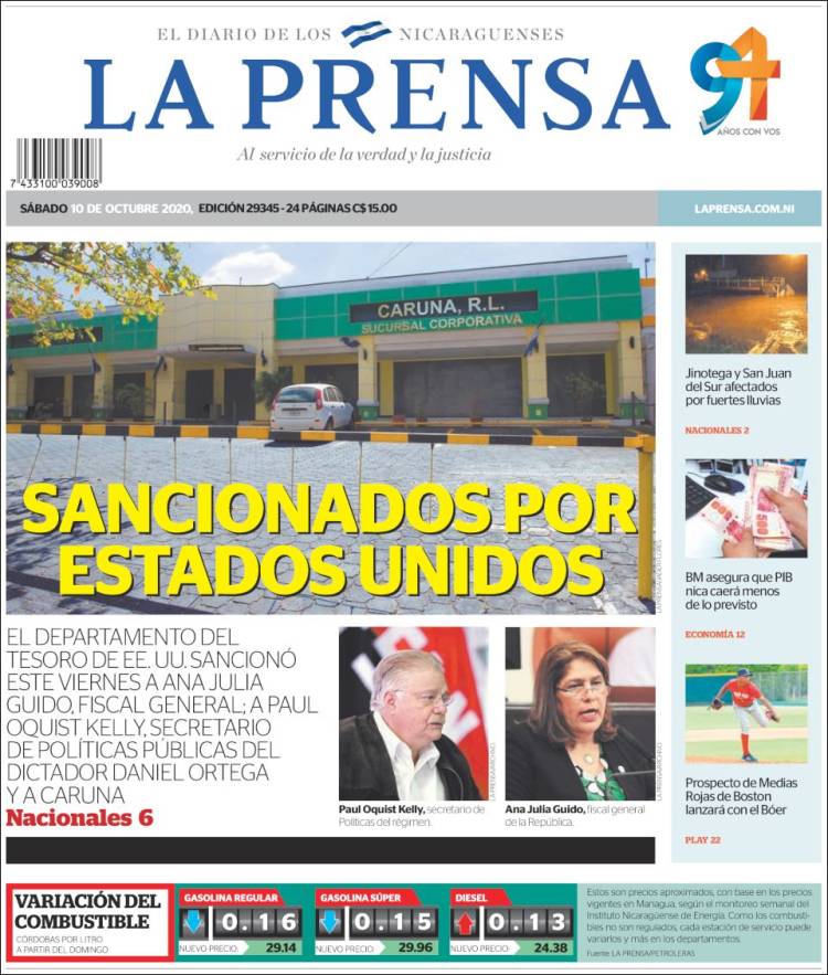 Portada de La Prensa (Nicaragua)