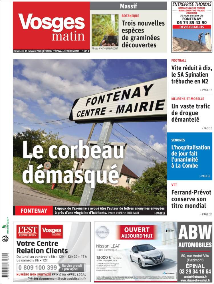 Portada de Vosges Matin (Francia)