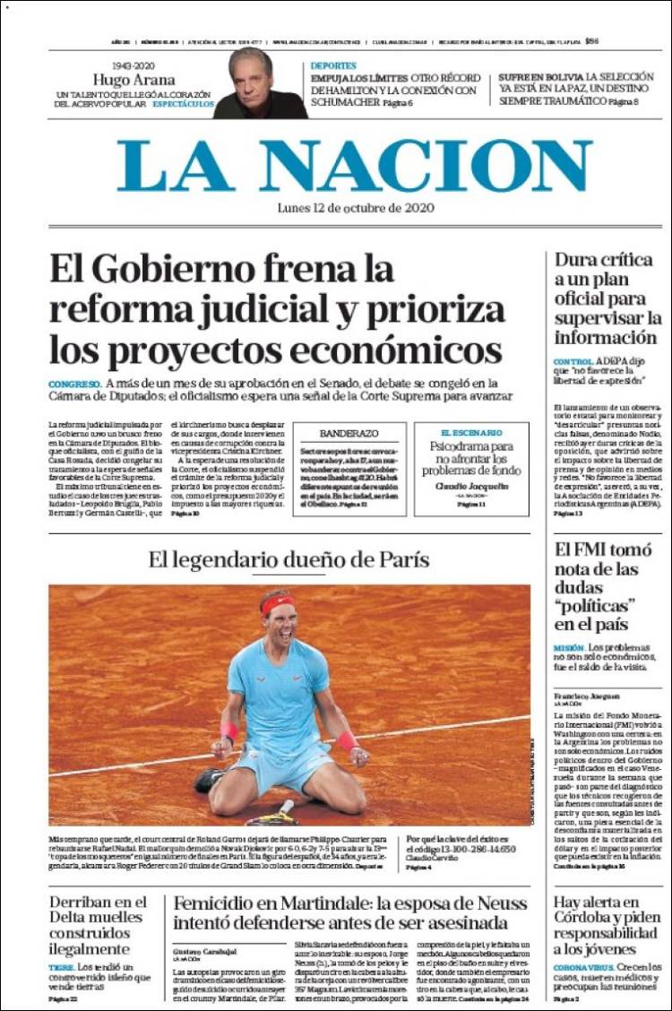 Portada de La Nación (Argentina)