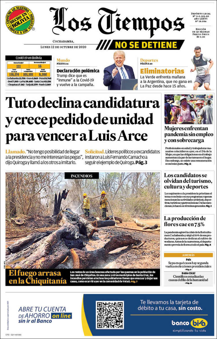 Portada de Los Tiempos (Bolivia)