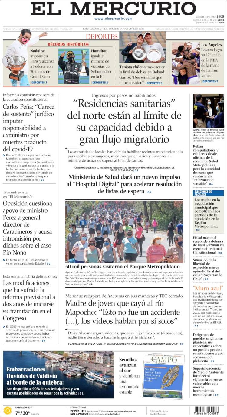 Portada de El Mercurio (Chile)