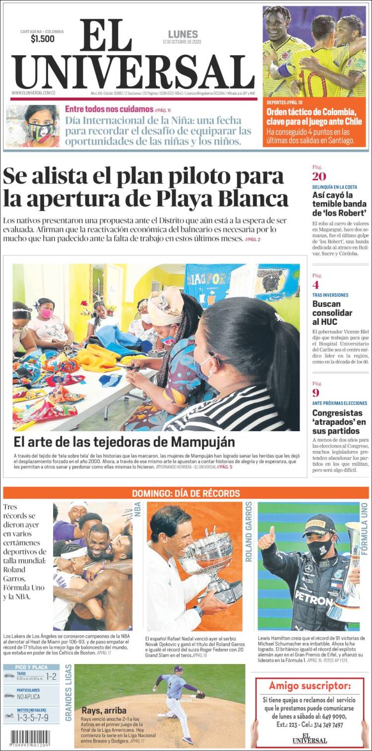 Portada de El Universal (Colombia)