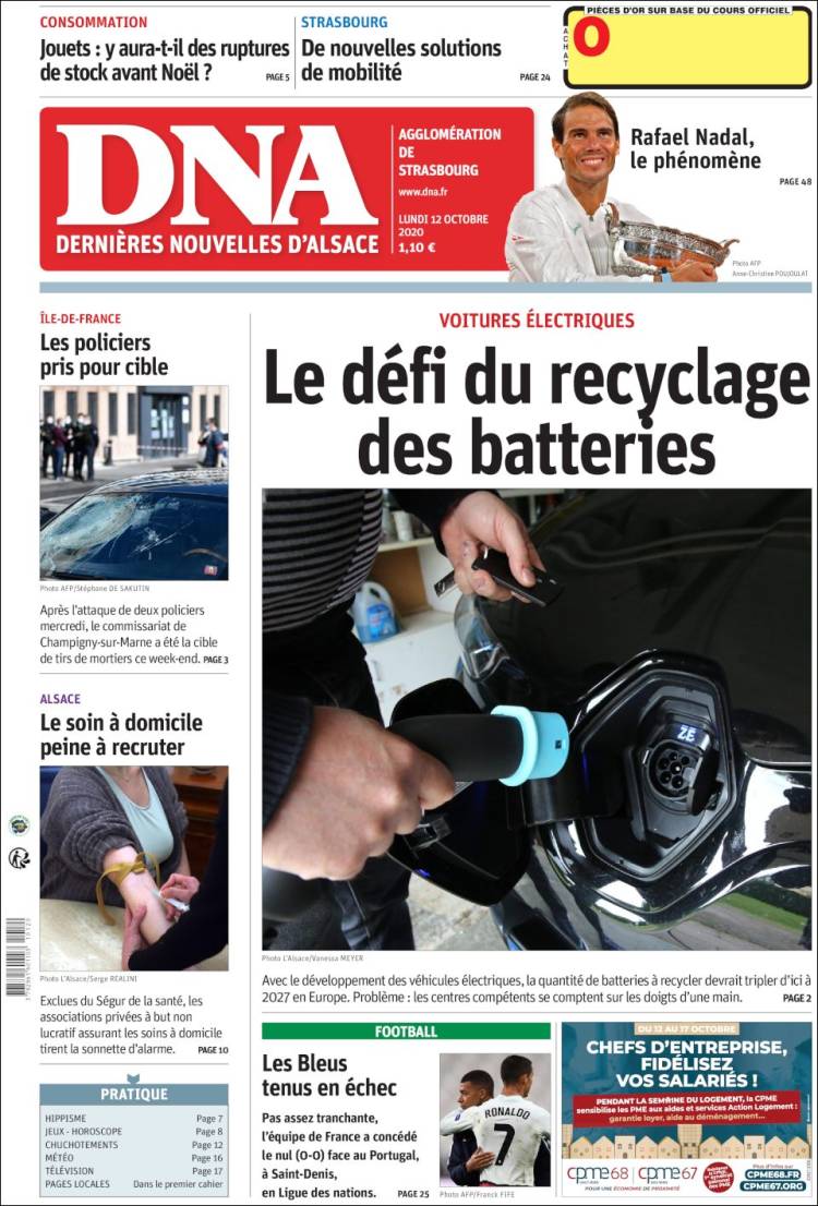 Portada de Les Dernières Nouvelles d'Alsace (Francia)