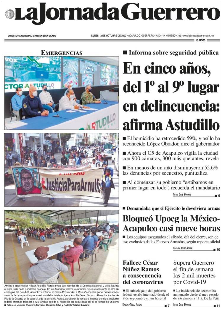 Portada de La Jornada de Guerrero (M&eacute;xico)