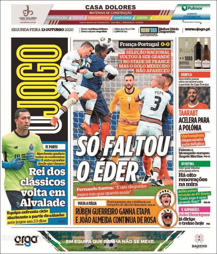 Portada de O Jogo (Portugal)