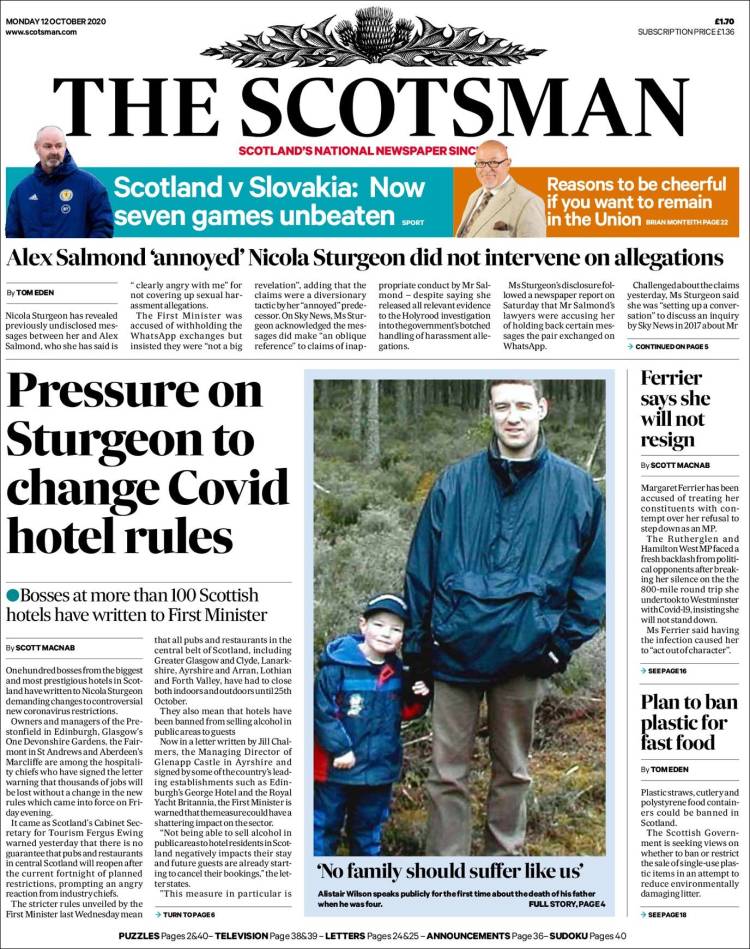Portada de The Scotsman (Reino Unido)