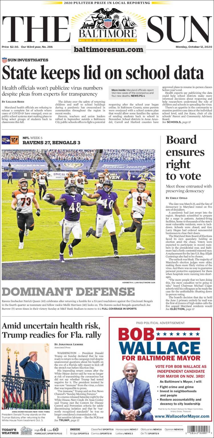 Portada de The Baltimore Sun (USA)