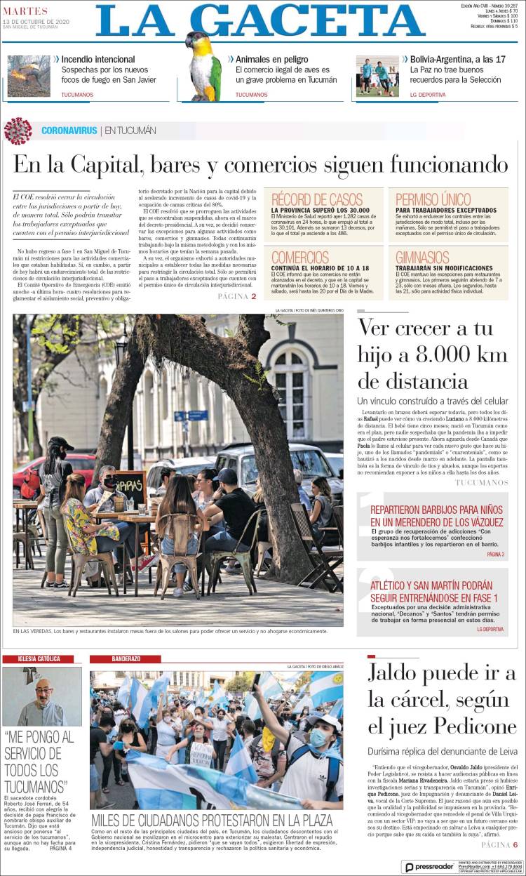 Portada de La Gaceta (Argentina)