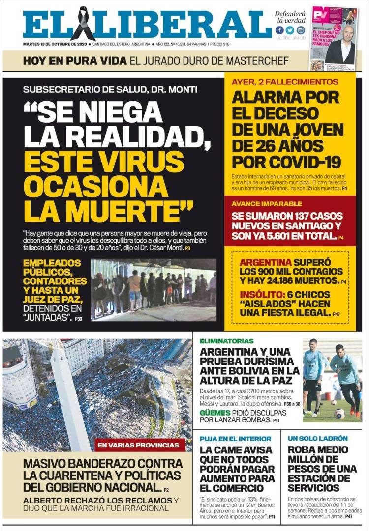 Portada de Diario El Liberal (Argentina)