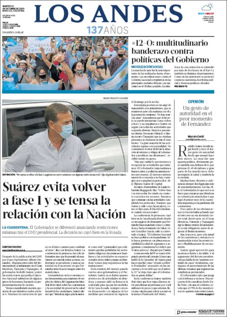 Portada de Los Andes - Mendoza (Argentina)