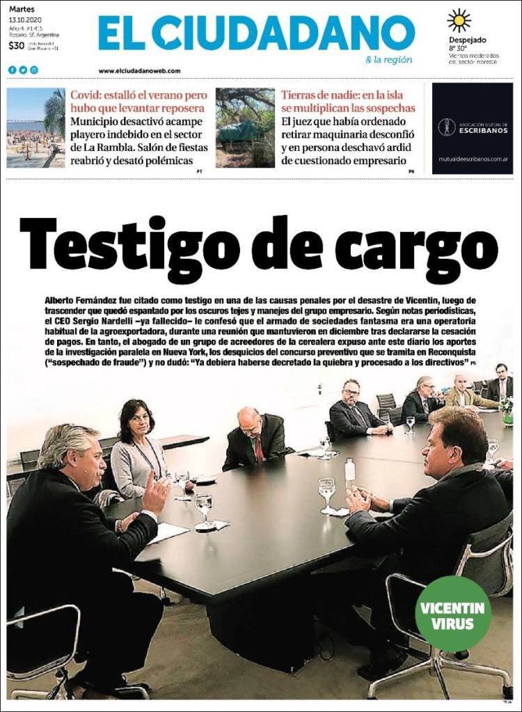 Portada de Diario El Ciudadano (Argentina)