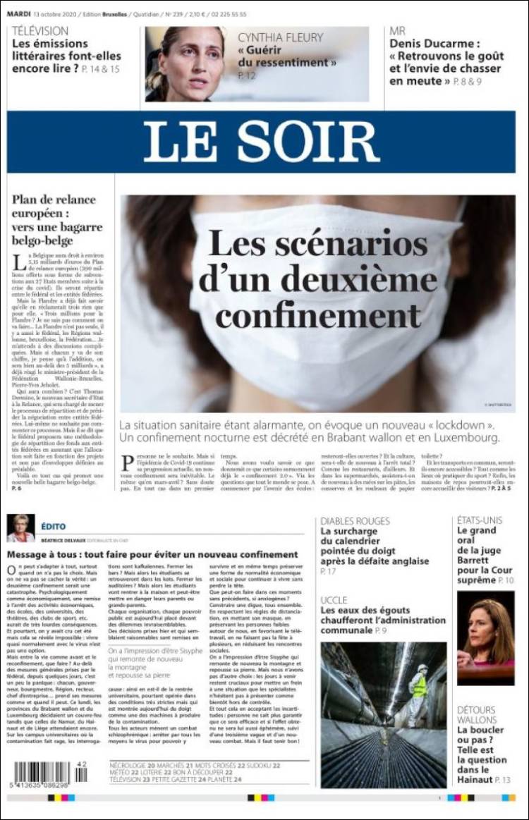 Portada de Le Soir (B&eacute;lgica)