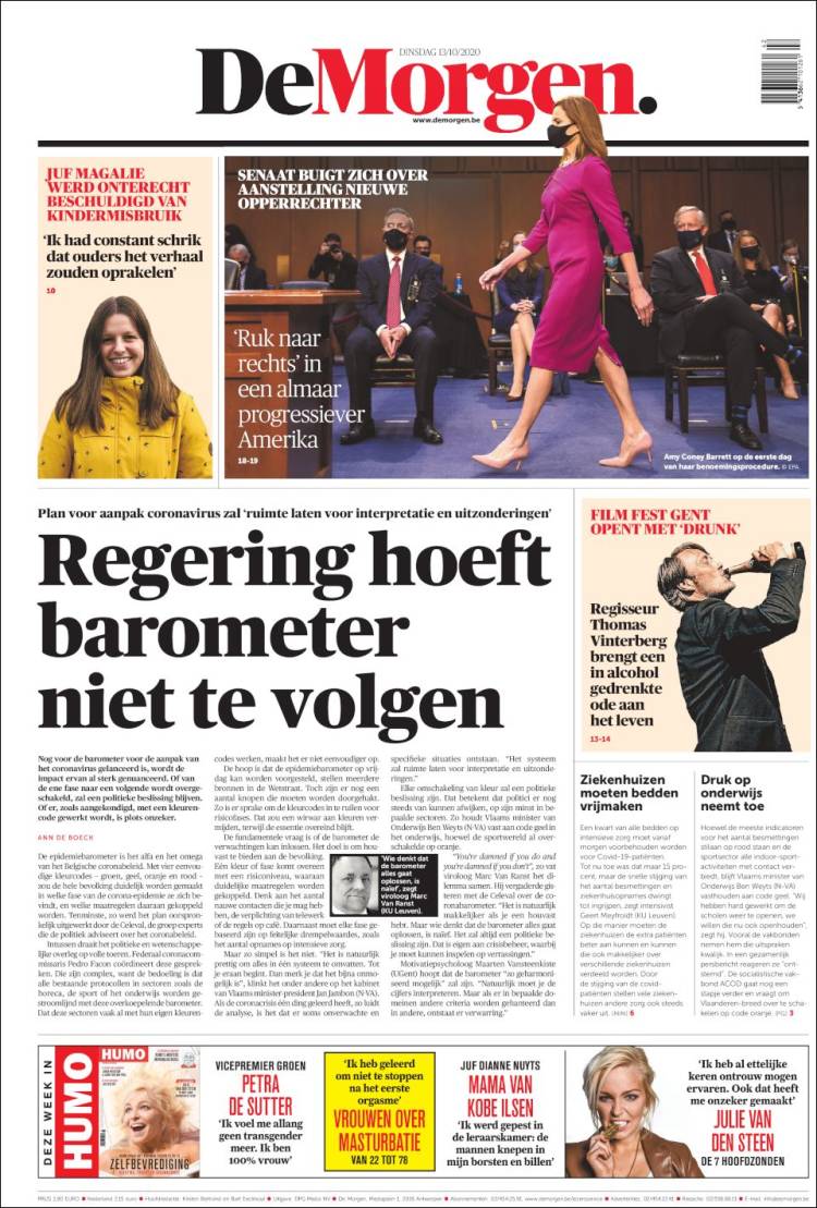 Portada de De Morgen (B&eacute;lgica)