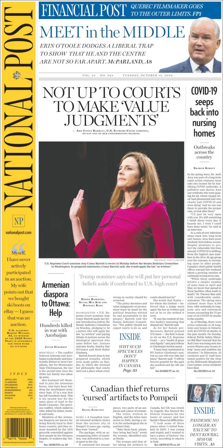 Portada de The National Post (Canadá)