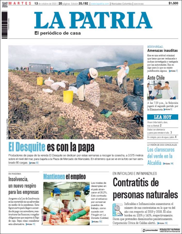 Portada de La Patria (Colombia)