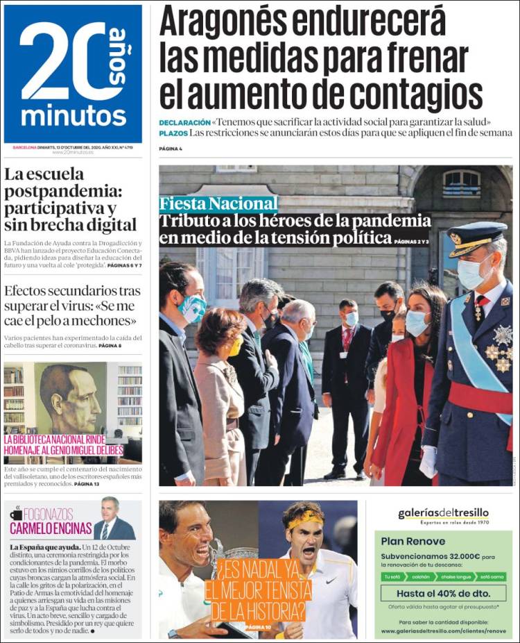 Portada de 20 Minutos - Barcelona (España)