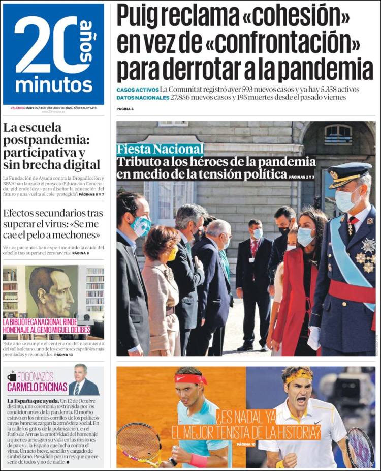 Portada de 20 Minutos - Valencia (España)