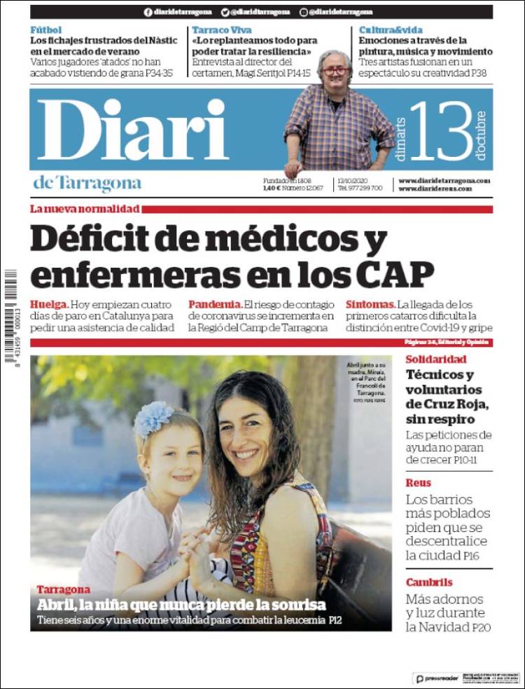 Portada de Diari de Tarragona (España)