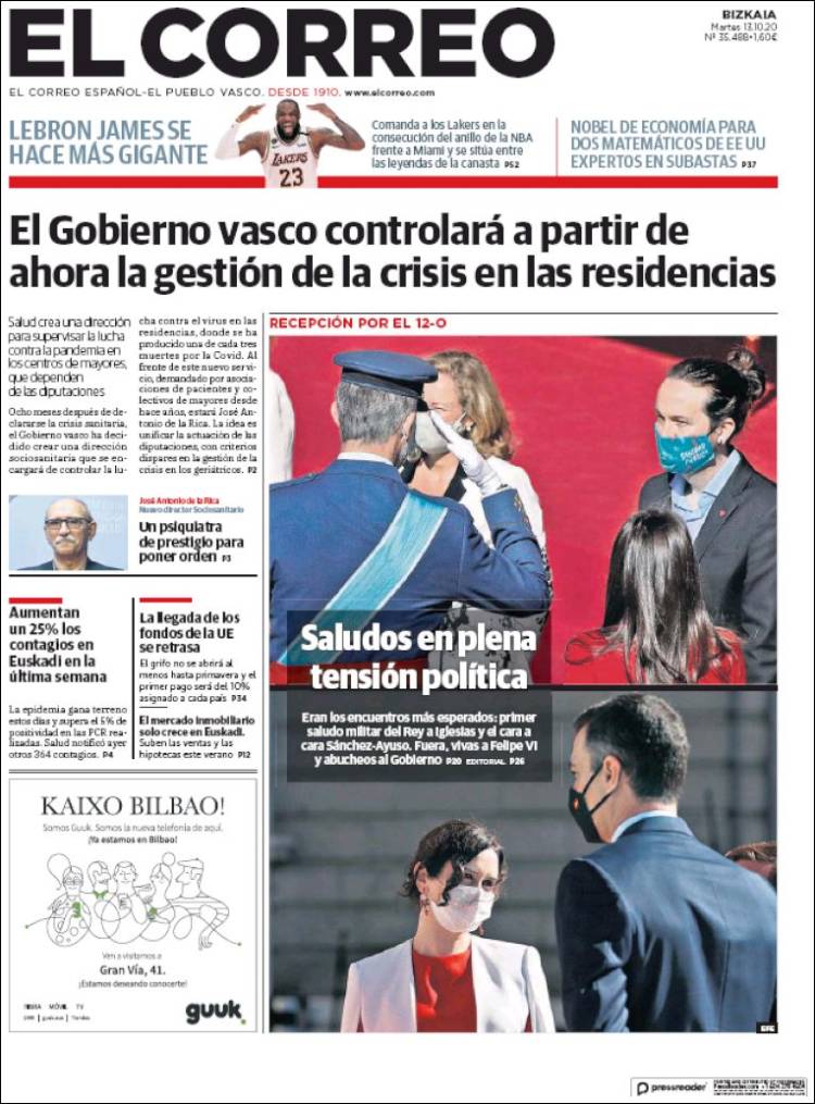 Portada de El Correo (España)