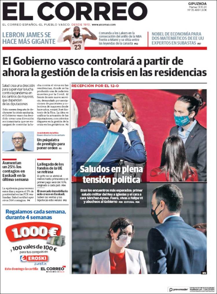 Portada de El Correo - Guipuzcoa (España)