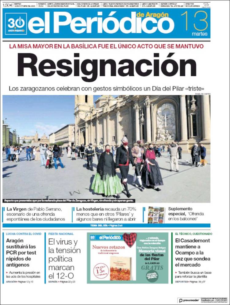 Portada de El Periódico de Aragón (España)