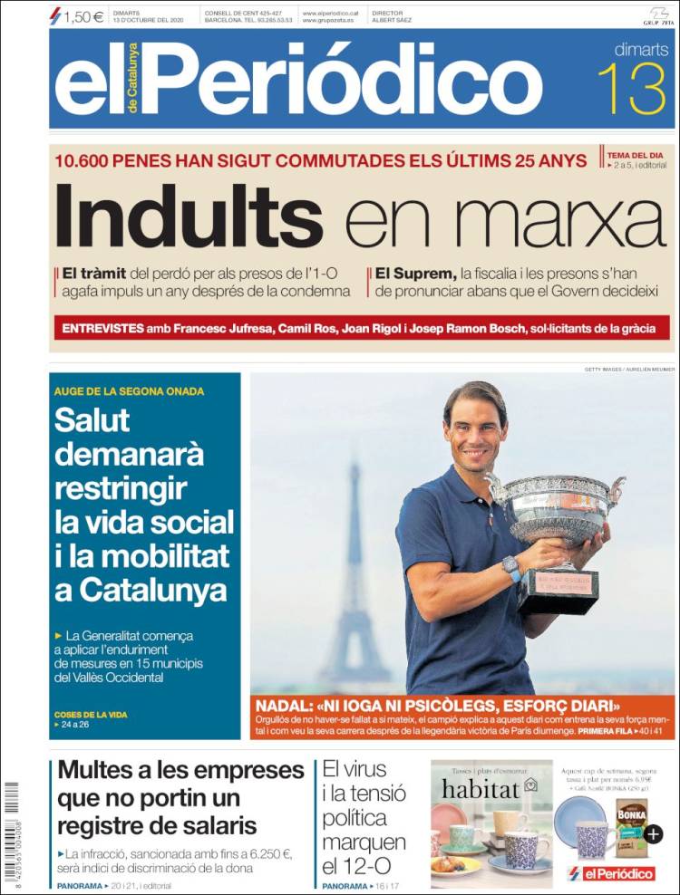 Portada de El Periódico de Catalunya (España)