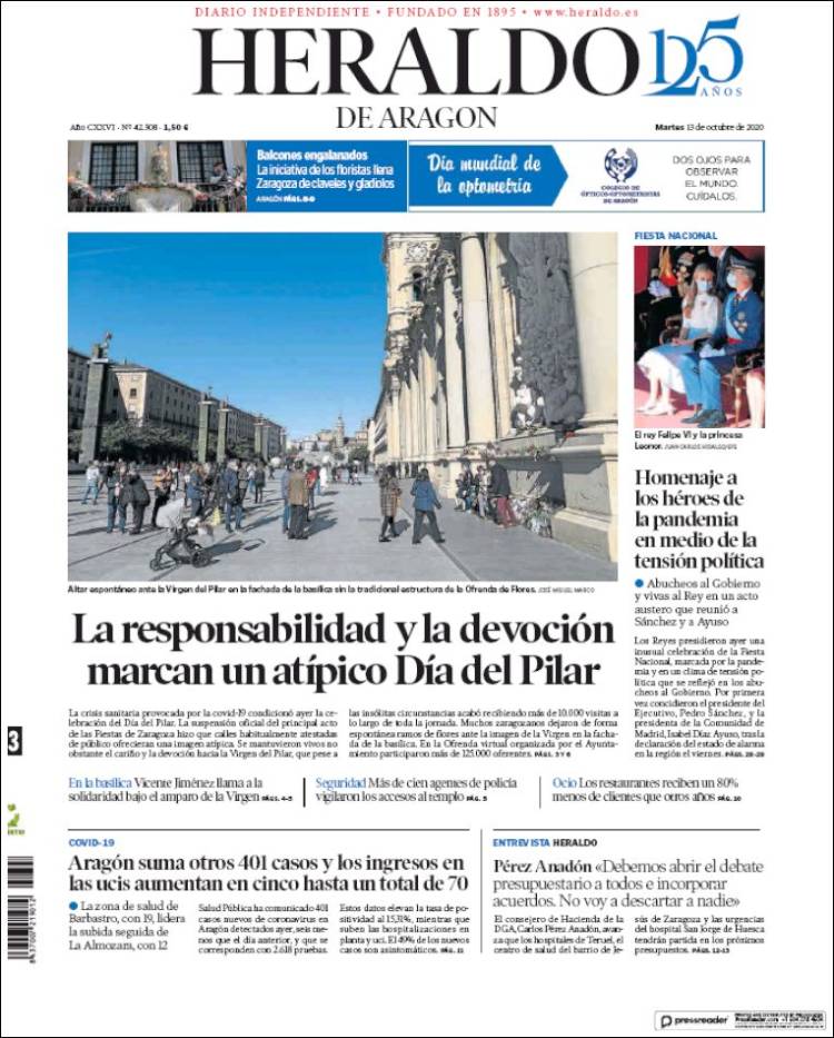 Portada de Heraldo de Aragón (España)