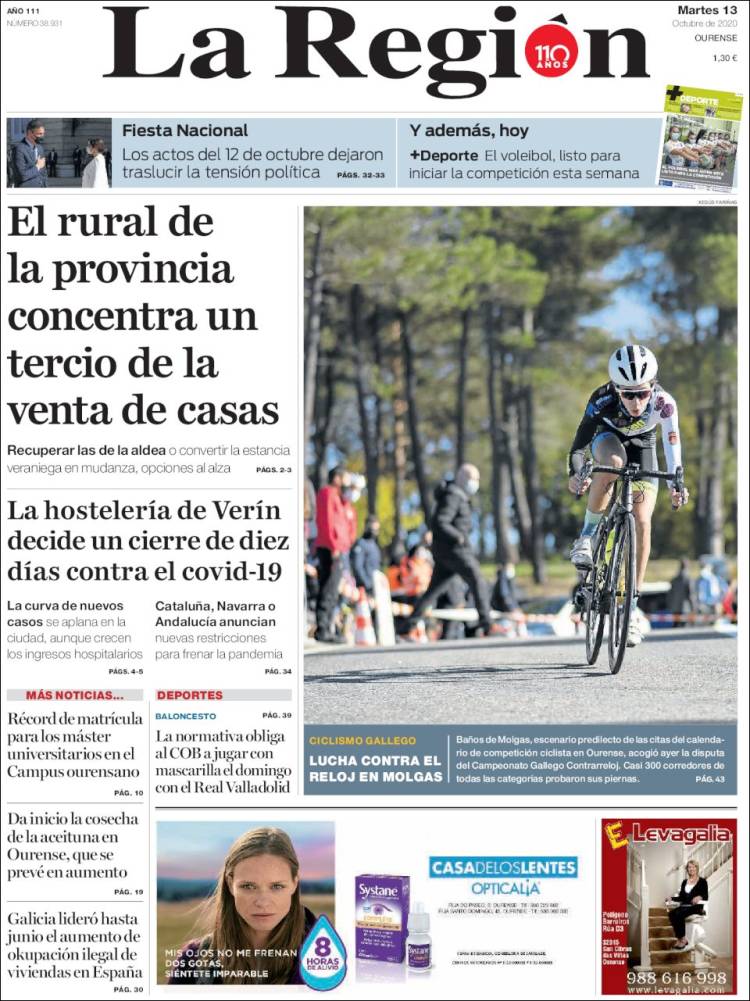 Portada de La Región de Ourense (España)