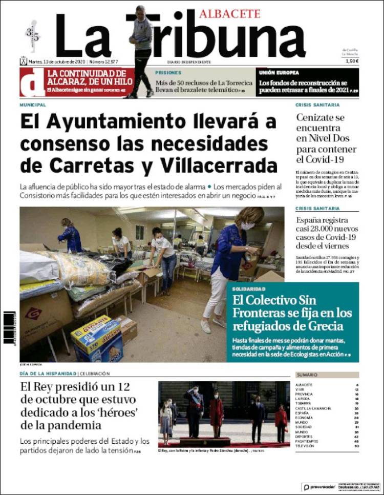 Portada de La Tribuna de Albacete (España)