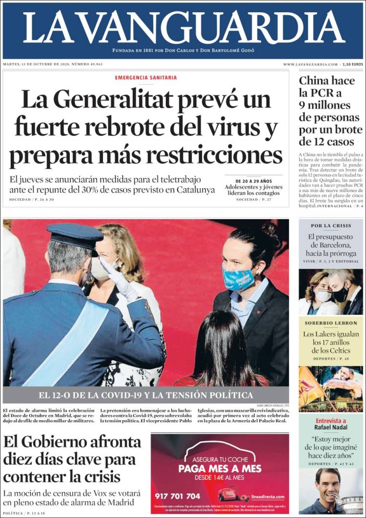 Portada de La Vanguardia (España)