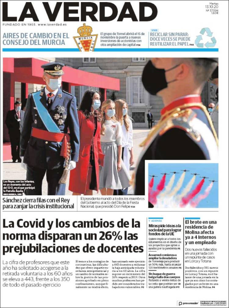 Portada de La Verdad de Murcia (España)